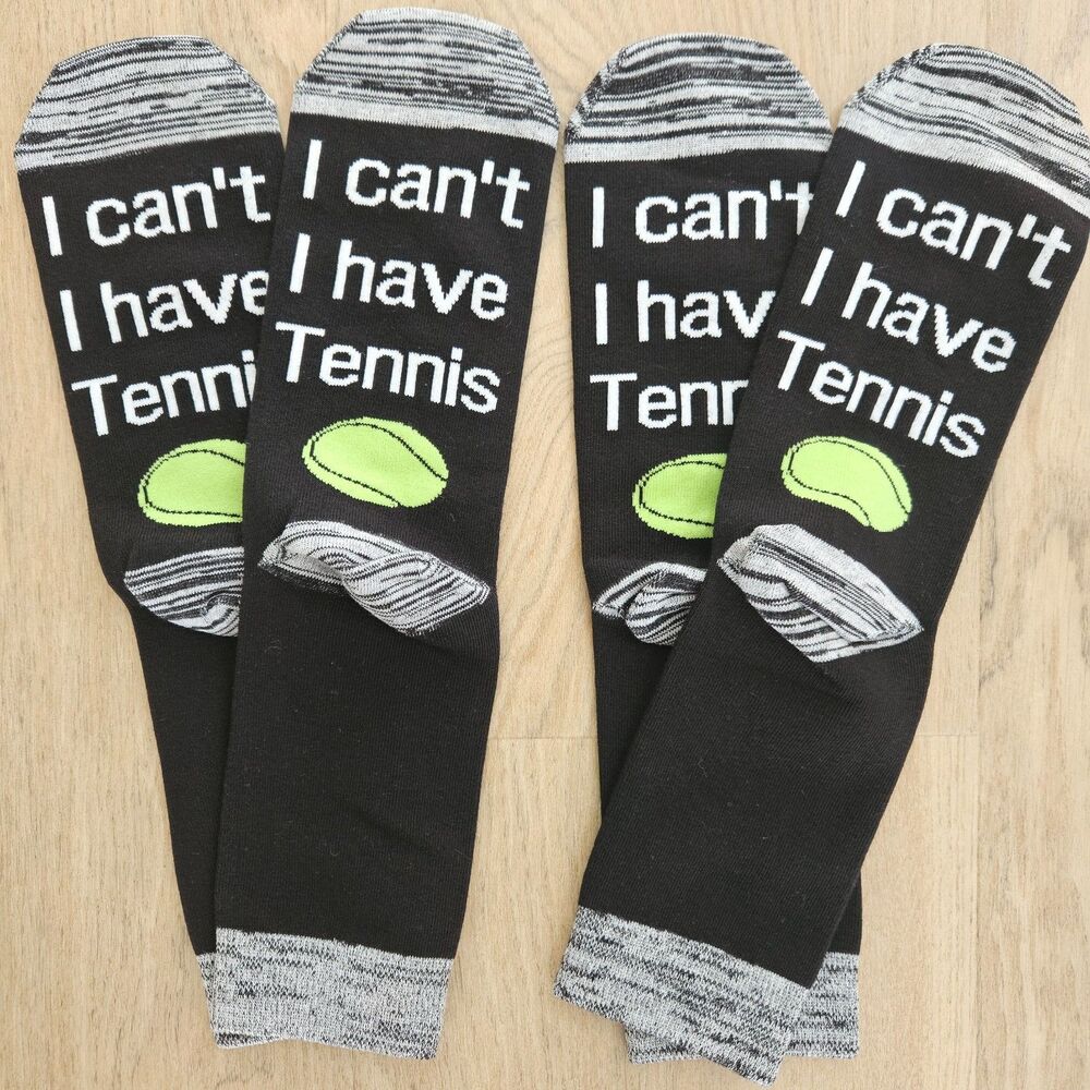 Black Tennis Humor Funny Crew Socks 2 Pairs I Can't I Have Tennis Women One Size